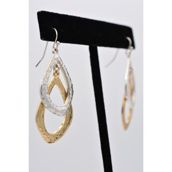Liz Claiborne Vintage Dangle Earrings Silver Gold Tone Pebbled Shiny 1990s BinU - Picture 4 of 12
